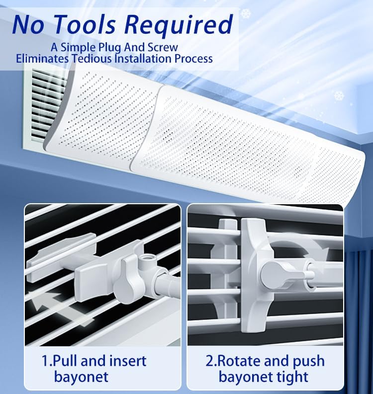 CyanCloud Air Conditioner Deflector, 58-95 cm Adjutstable, Retractable Adjustable Central AC Air Deflector for Central Air Conditioner's Register and Grille, Universal Deflector for Top/Side Vents
