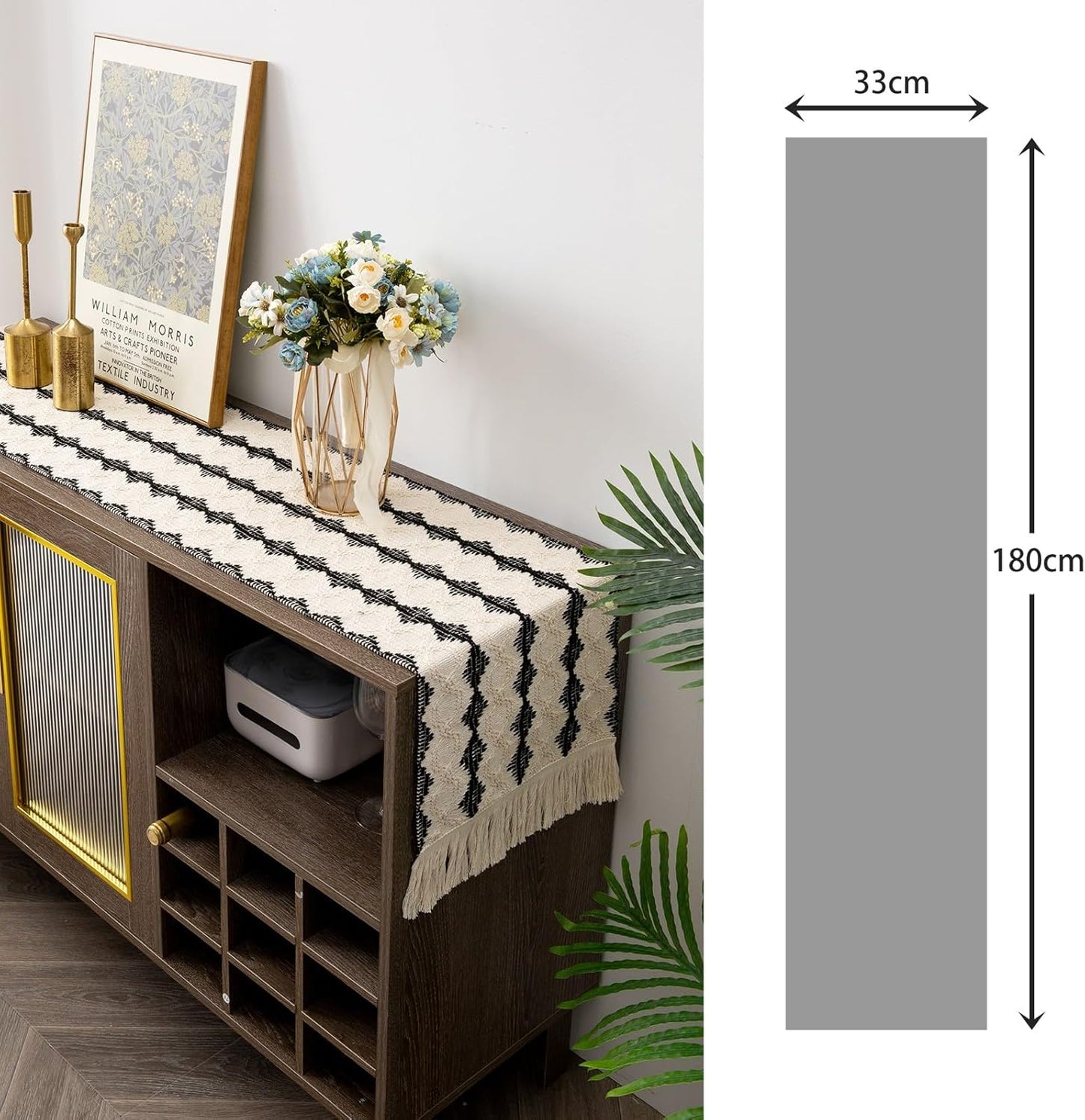 CyanCloud Braided Table Runner Cotton Linen Table Runners with Tassel Long Cream Table Runner 12 x 72 Inch Macrame Table Runners for Rustic Home Farmhouse Dining Table Cover Decor