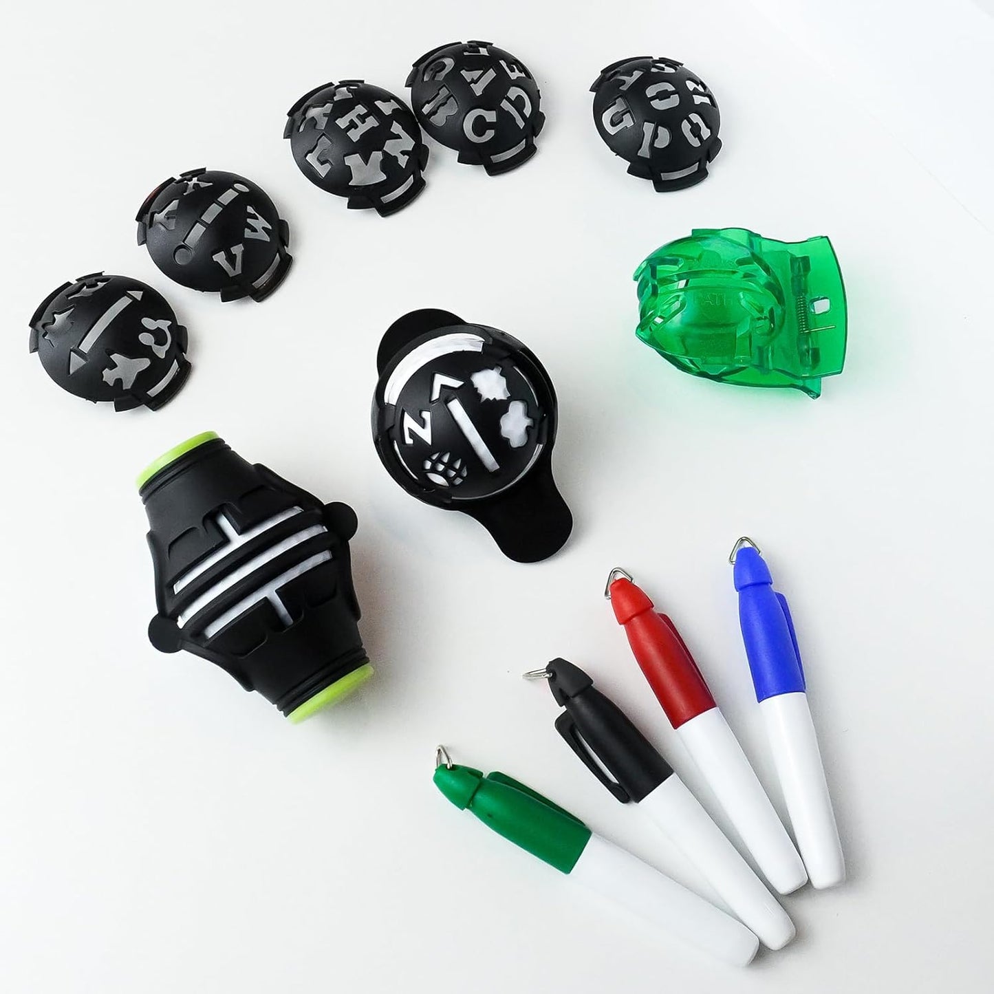 7 Pack Golf Ball Marker Golf Ball Line Marker Tool, 1 x 360° Triple-Line Marker Stencil, 1 x Golf Ball Marker Stencil, 6 in 1 x Letter Stencils Kit, 4 Color Golf Ball Markers, Golf Accessories