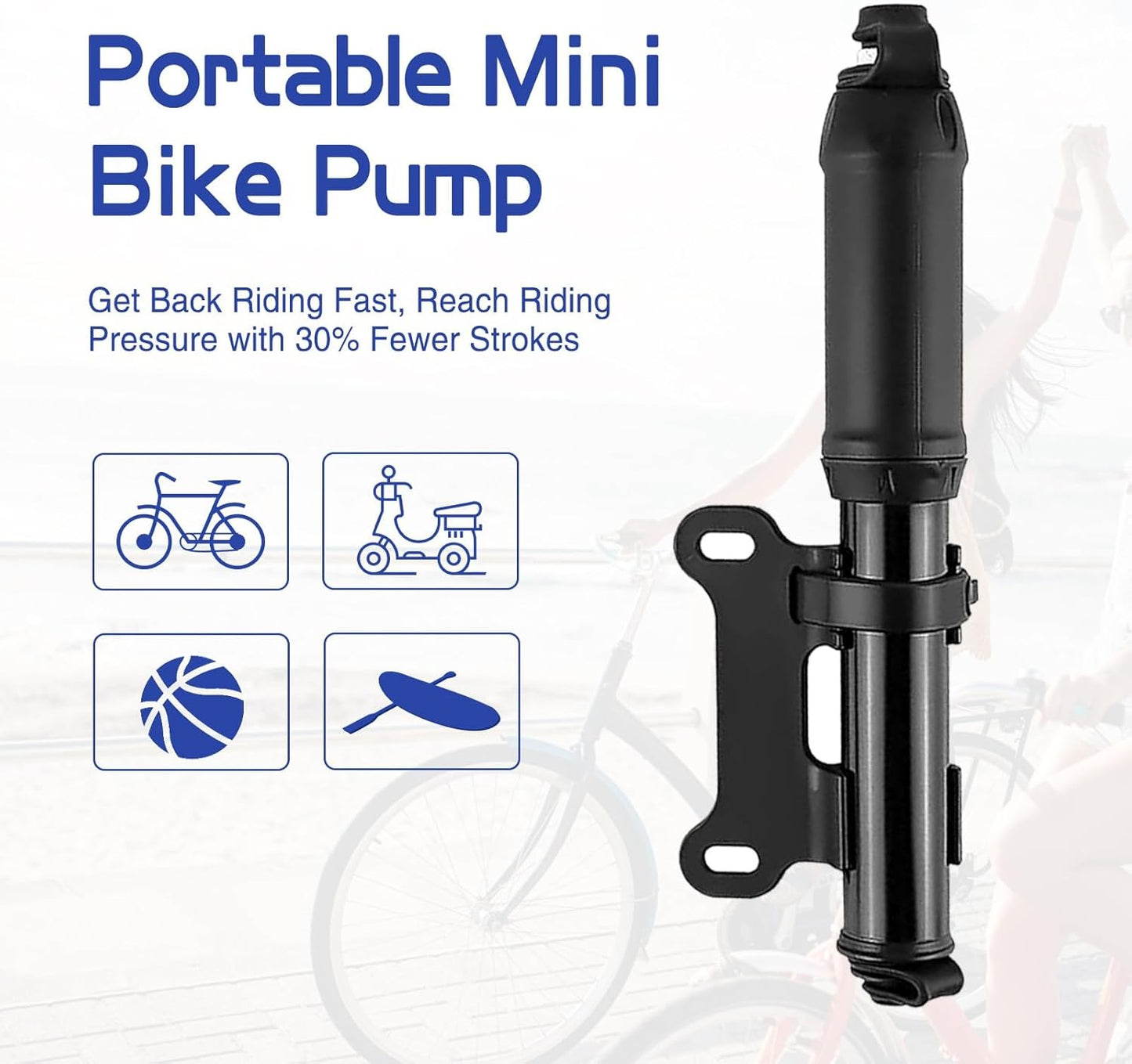 CyanCloud Mini Bike Pump,Bicycle Pump Portable, Universal American and French valves, no Need to Change valves for Road and Mountain Bikes, Scooter tire Pumps.