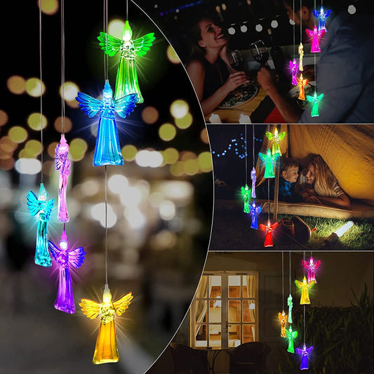 CyanCloud Wind Chime, Solar Wind Chimes,Solar Mobile Wind Chime with Color-Changing LED Light, Outdoor Indoor Decoration for Home Garden Yard, Gifts for Mom… (Angel)