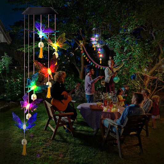 CyanCloud Wind Chime, Solar Wind Chimes,Solar Mobile Wind Chime with Color-Changing LED Light, Outdoor Indoor Decoration for Home Garden Yard, Gifts for Mom… (Butterfly bell)