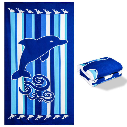 CyanCloud Microfiber Beach Towel Fast Drying, Extra Large 40" x 70" Sand Free Beach Towel Super Lightweight Towels for Swimming Pool, Camping, Picnic, Yoga Gym Sports(X-Large, Colorful Sea Dolphin)