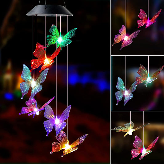 CyanCloud Wind Chime, Solar Wind Chimes,Solar Mobile Wind Chime with Color-Changing LED Light, Outdoor Indoor Decoration for Home Garden Yard, Gifts for Mom… (Butterfly )