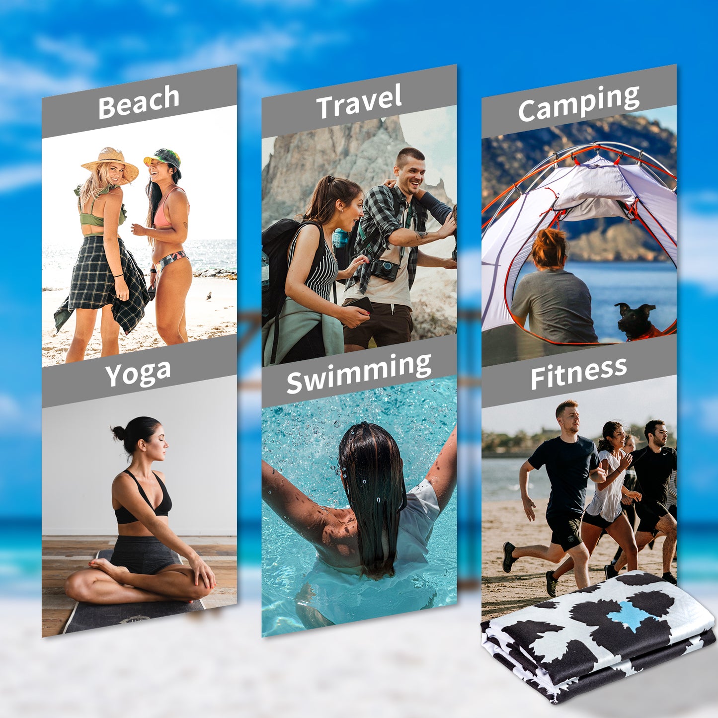 CyanCloud Microfiber Beach Towel Fast Drying, Extra Large 30" x 60" Sand Free Beach Towel Super Lightweight Towels for Swimming Pool, Camping, Picnic, Yoga Gym Sports(Stone)