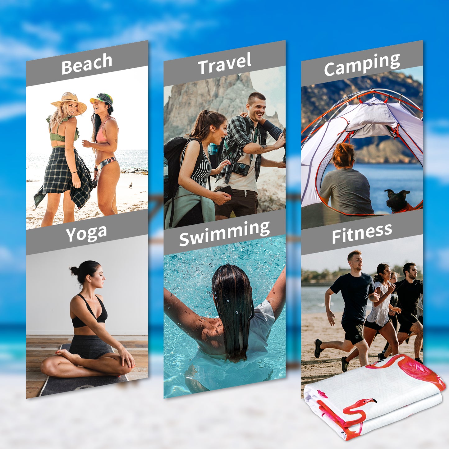 CyanCloud Microfiber Beach Towel Fast Drying, Extra Large 30" x 60" Sand Free Beach Towel Super Lightweight Towels for Swimming Pool, Camping, Picnic, Yoga Gym Sports(Flamingo)