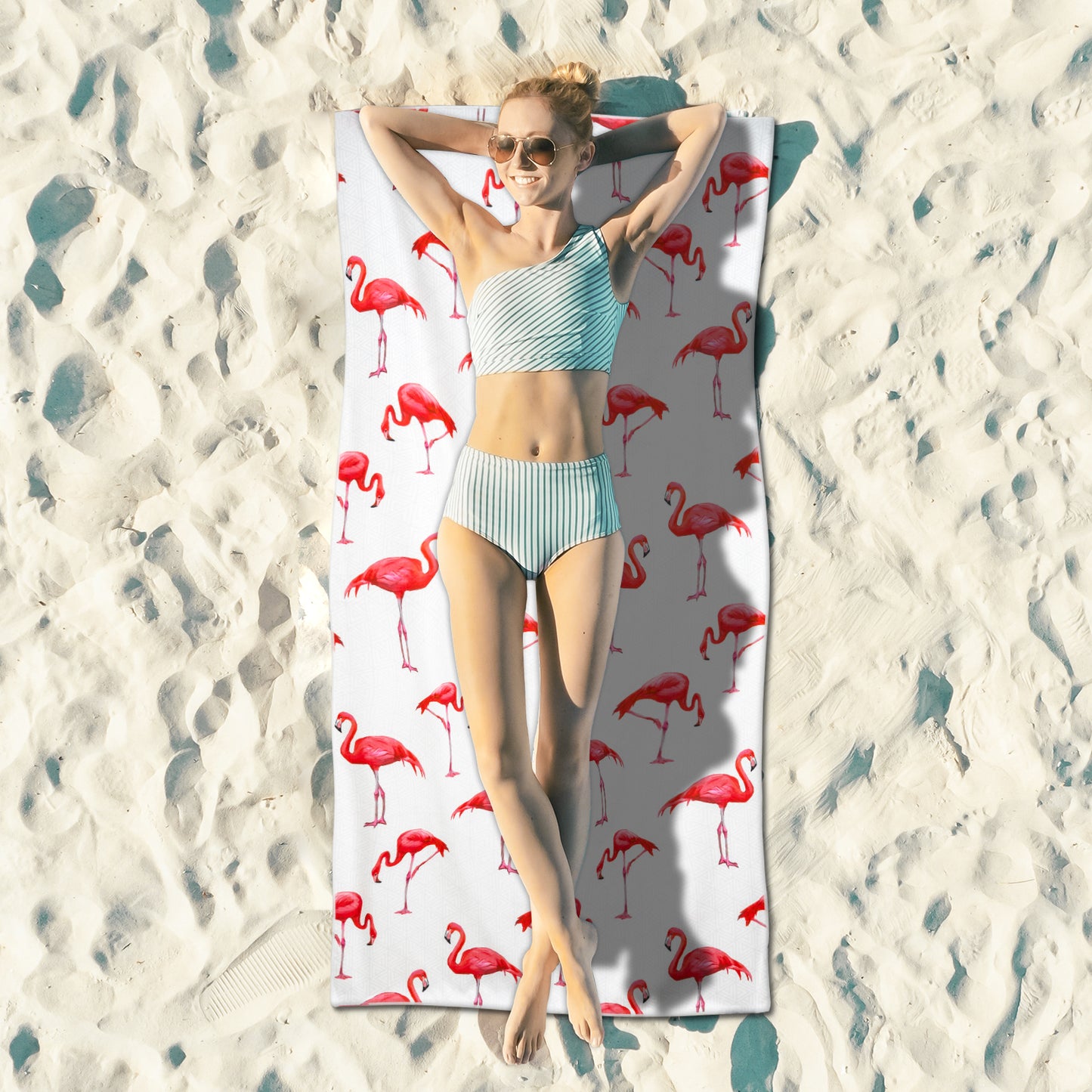 CyanCloud Microfiber Beach Towel Fast Drying, Extra Large 30" x 60" Sand Free Beach Towel Super Lightweight Towels for Swimming Pool, Camping, Picnic, Yoga Gym Sports(Flamingo)